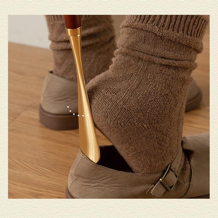 TEESONG Calzascarpe Calzascarpe in metallo con manico lungo, for uso domestico, tirascarpe, tirascarpe in legno massello, tirascarpe for soggiorno, veranda Strumento Calzascarpe