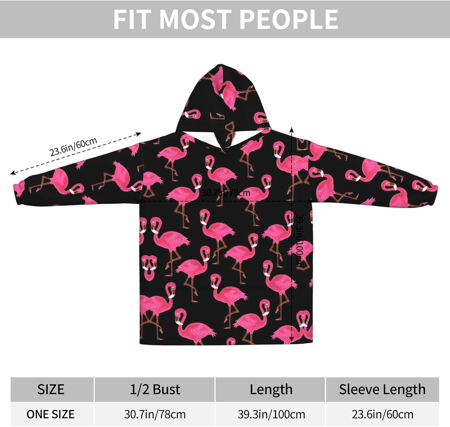 Lovely Flamingos Print Blanket Hoodie Fleece Sweatshirt Blanket With Sleeves And Pockets