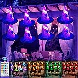 Luces colgantes de bruja de Halloween: el sombrero de bruja de 56 LED se puede colgar en un árbol, es una decoración llamativa ideal para añadir a tu hogar un ambiente de Halloween.