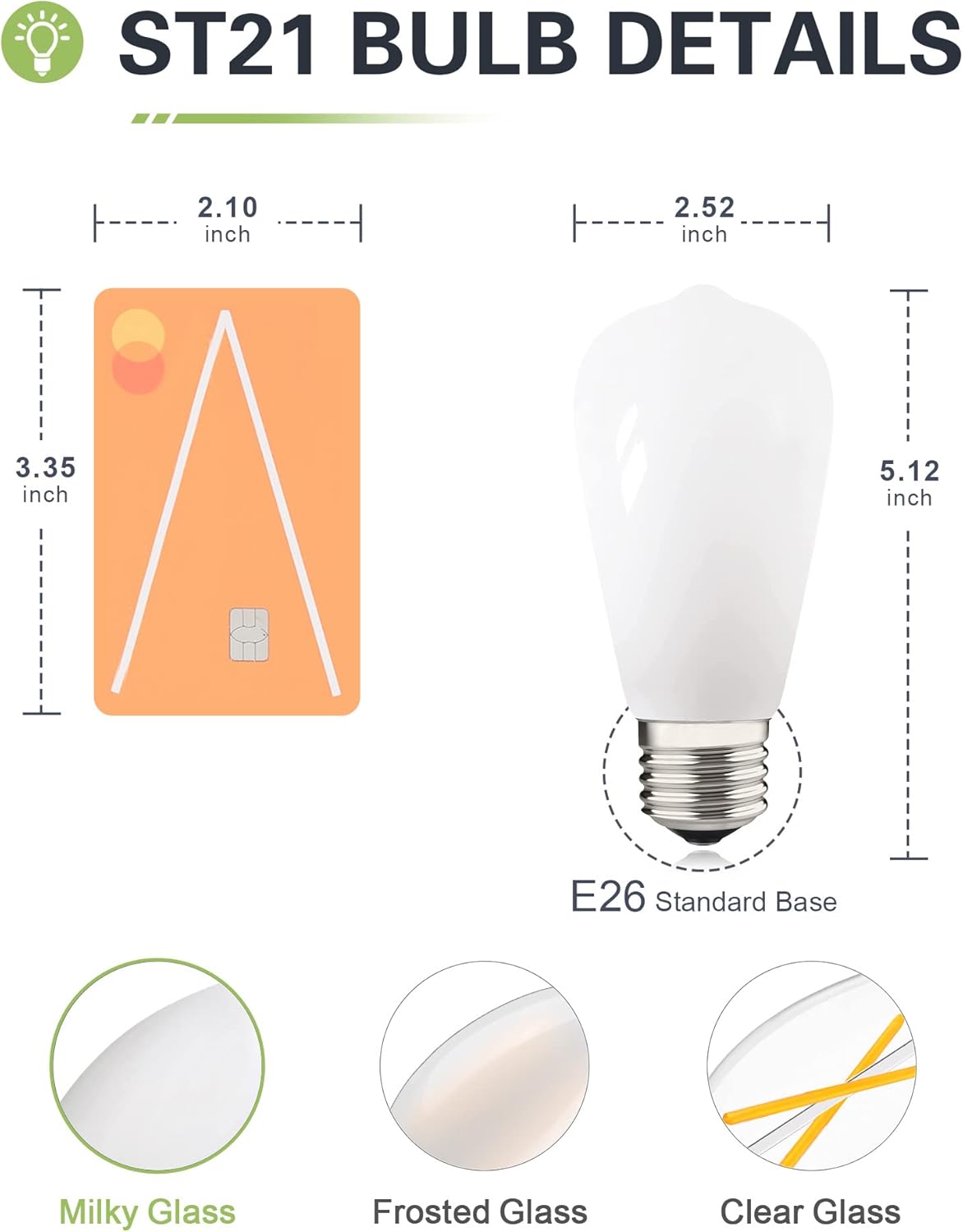 Dimmable Milky ST64 Edison Light Bulb 25W Equivalent, Soft White 3000K, E26 Standard Base LED Invisible Filament Bulb, Deep Frosted 2 Watt LED Edison Bulbs for Chandelier Pendant, 4 Pack