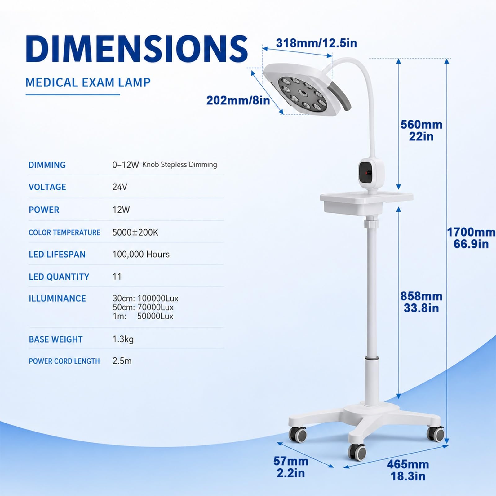 LED Medizinische Untersuchungsleuchte, Mobile Stehlampe Mit Flexiblem Arm, Chirurgische Untersuchungslampe Mit Einstellbarer Helligkeit Für Gynäkologie, Zahnmedizin, HNO Und Ambulante Kliniken