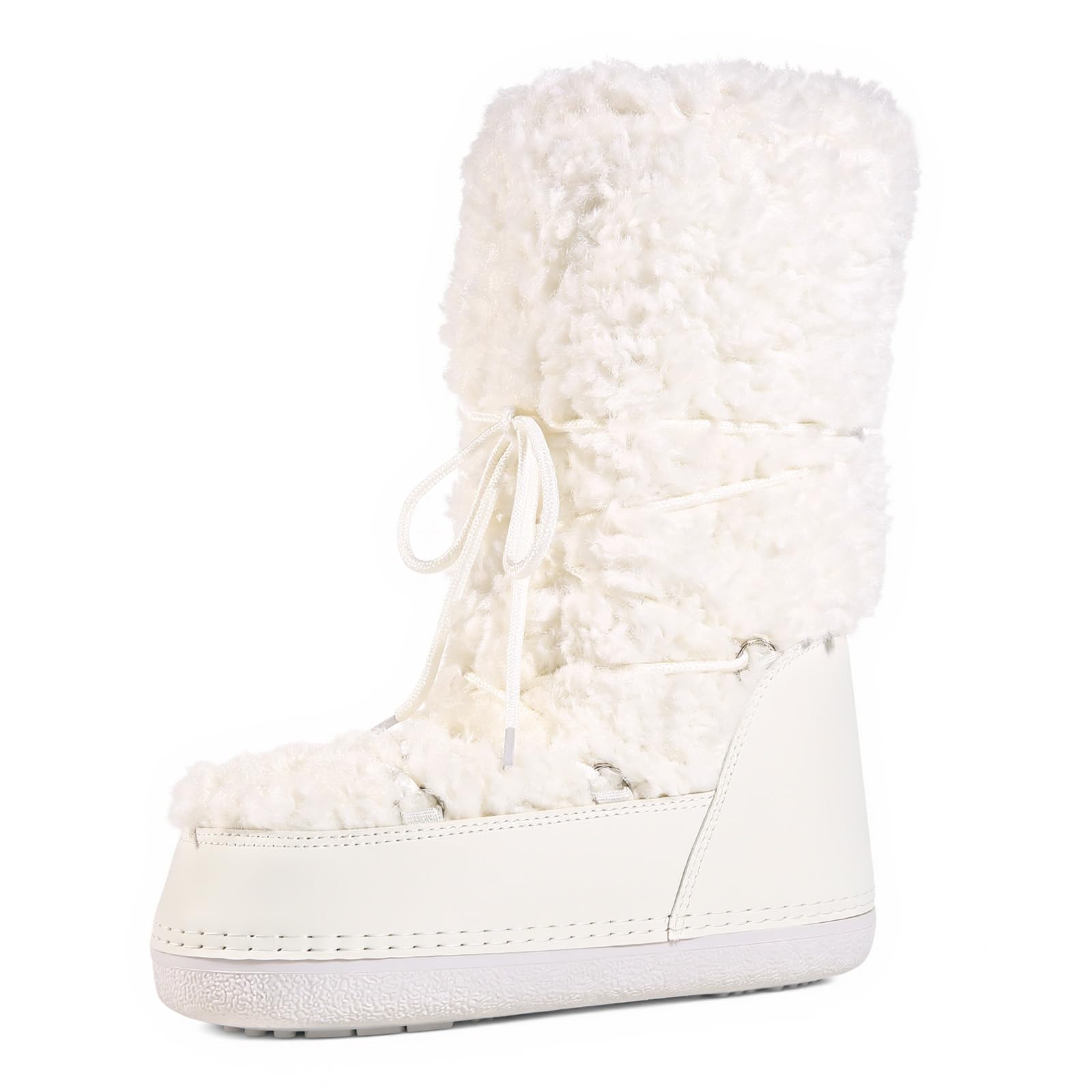 Womens Winter Boots - Mid-Calf Lace-Up Boots with Warm Lining Deep-Tread Slip-Resistant Thick Soles Outdoor Travel Synthetic Fur
