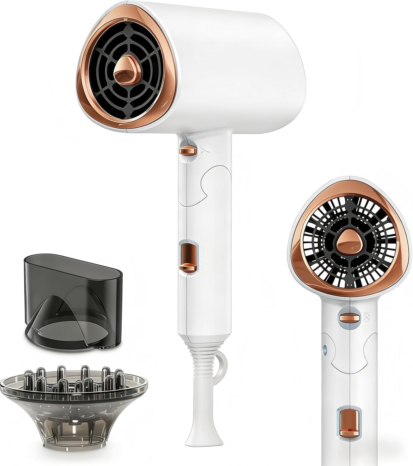 Föhn 2000W, Haartrockner mit Diffusor, Ionen Haarföhn, Reiseföhn | 3 Heizstufen, Kaltluft-Taste, Klappbar Föhn für Frauen & Männer, Leicht, Leise, White