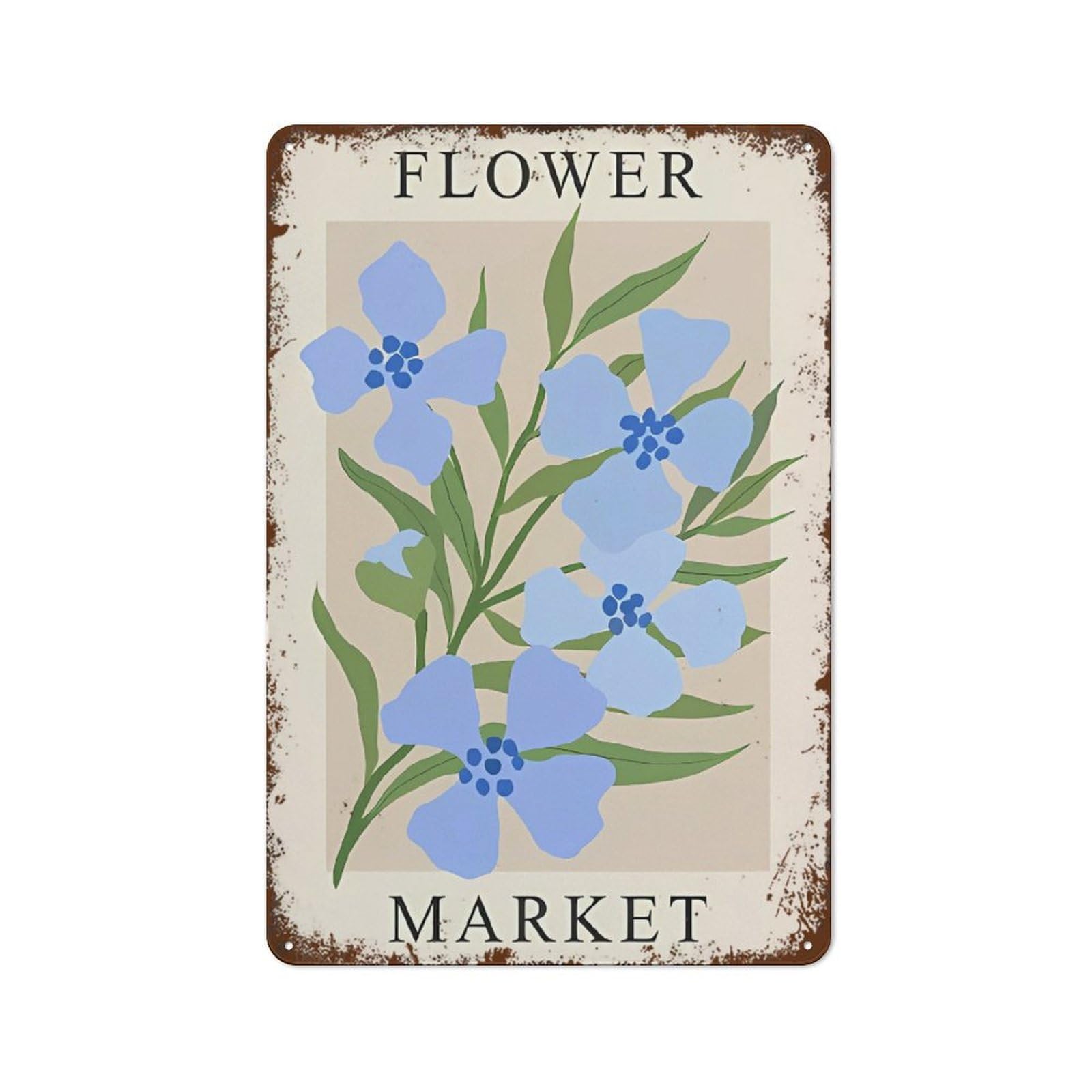 Blue Flower Market Abstract Botanical Home Wall Art Sign 8x12 inch
