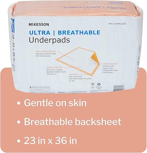 Miniatura 3 de McKesson Almohadillas ultra transpirables, almohadillas de cama para incontinencia, gran absorción, 23 x 36 pulgadas, 60 unidades