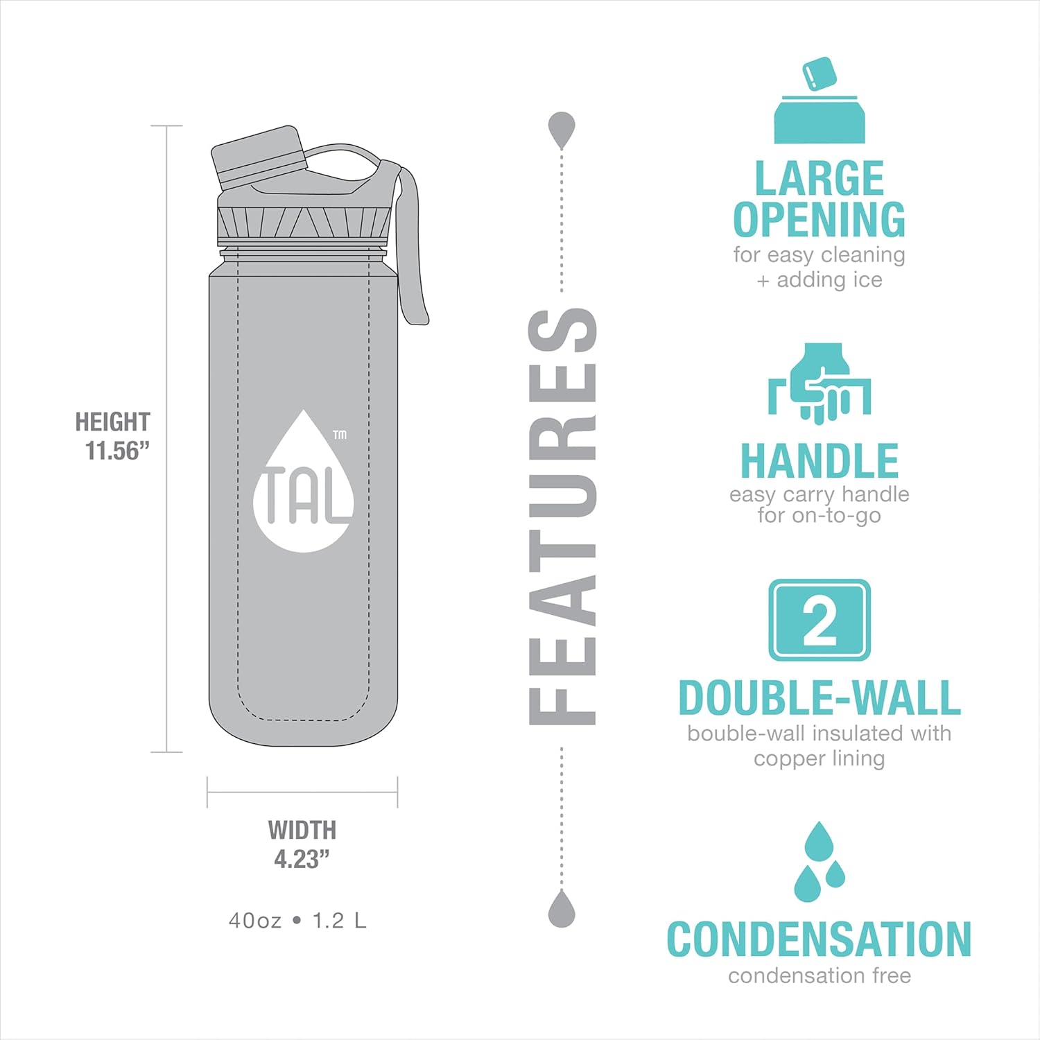 MUHU TAL Water Bottle Double Wall Insulated Stainless Steel Ranger Pro Tumbler 40oz, Coral (Coral)