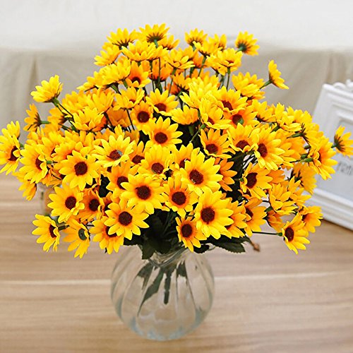 heDIANz Artificial Faux Silk Sunflower 1 Bouquet 15 Heads 7 Branches Home Party Decor Yellow
