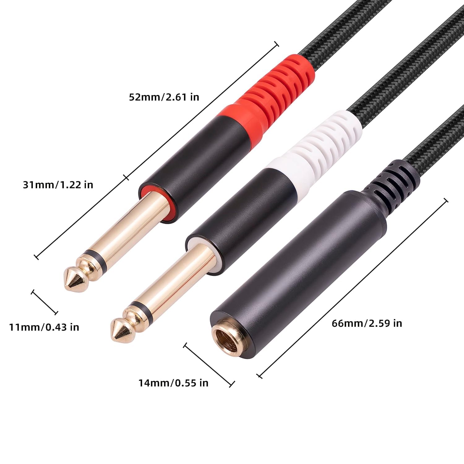 Confezione da 2 cavi breakout TRS da 1/4 da 3,5 m, adattatore splitter a Y, 6,35 mm TRS femmina a doppio jack TS mono maschio da 6,35 mm, per chitarra o mixer con uscita jack