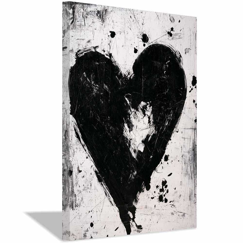 HOQIU Black And White Pictures Grunge Black Heart canvas wall art, painting and decor, for Living Room Bedroom Home Decoration(Multicolor)-70x100cm Framed