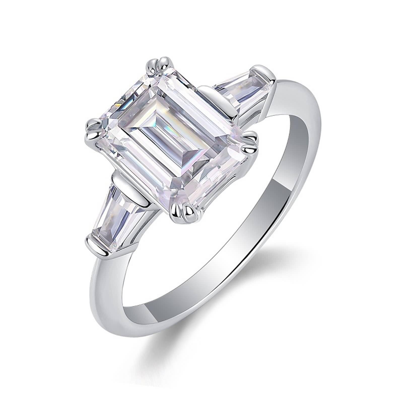 Anillo de boda simple, anillo de amigos con moissanita rectangular de 7 x 9 mm, plata de 2,5 quilates, oro blanco y platino