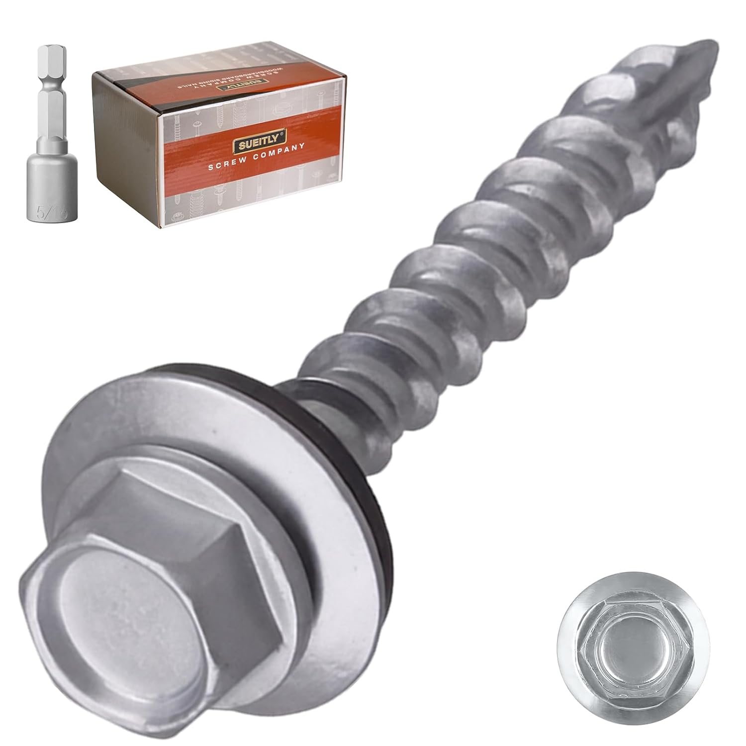 #10 x 1-1/2" Metal Roofing Screws with EPDM Washer, Hex Head Self Drilling Roof Screws, Zinc Plated, 350 Pack