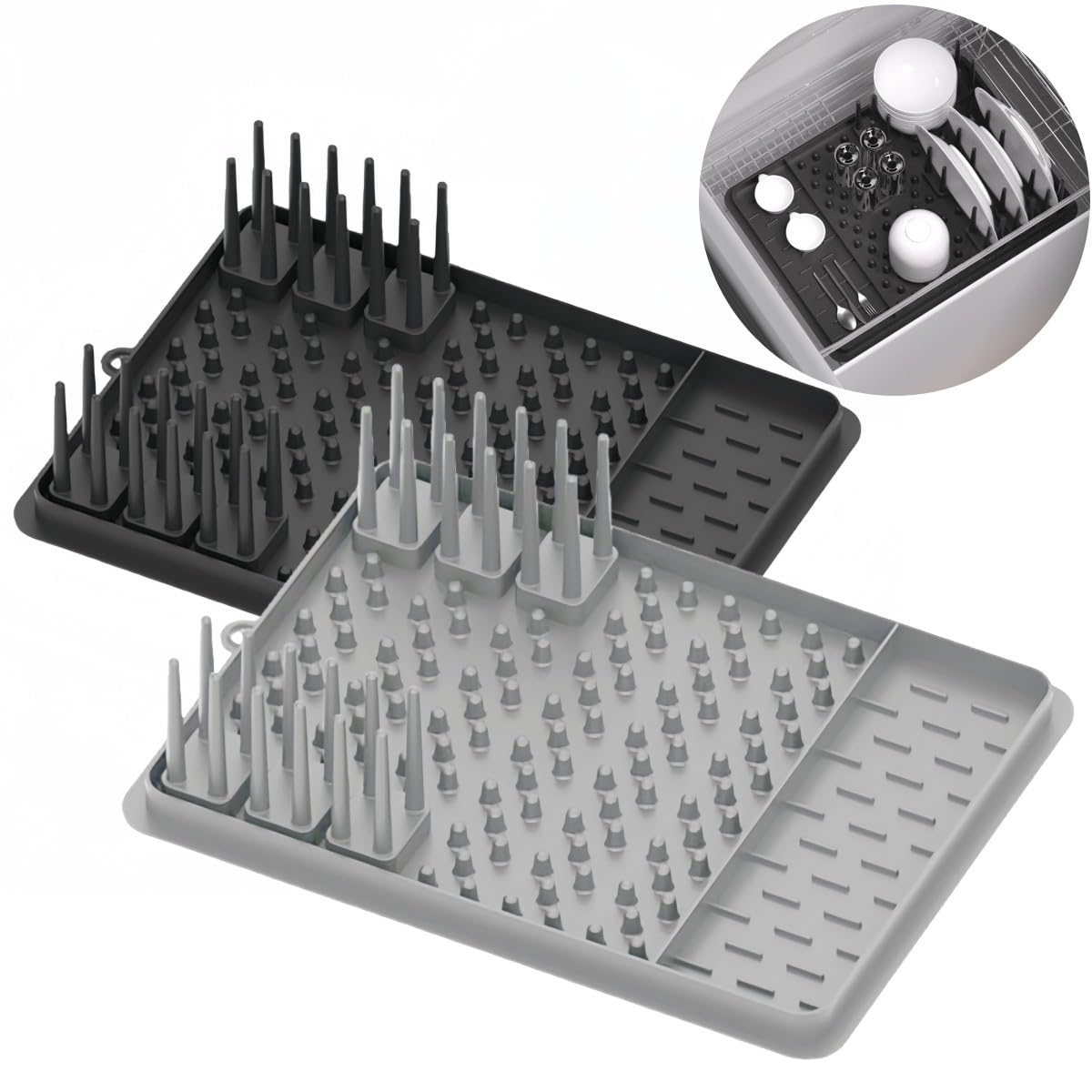 Scolapiatti pieghevole in silicone, portaposate rimovibile, tappetino scolapiatti impermeabile, organizer salvaspazio da cucina per piatti e utensili