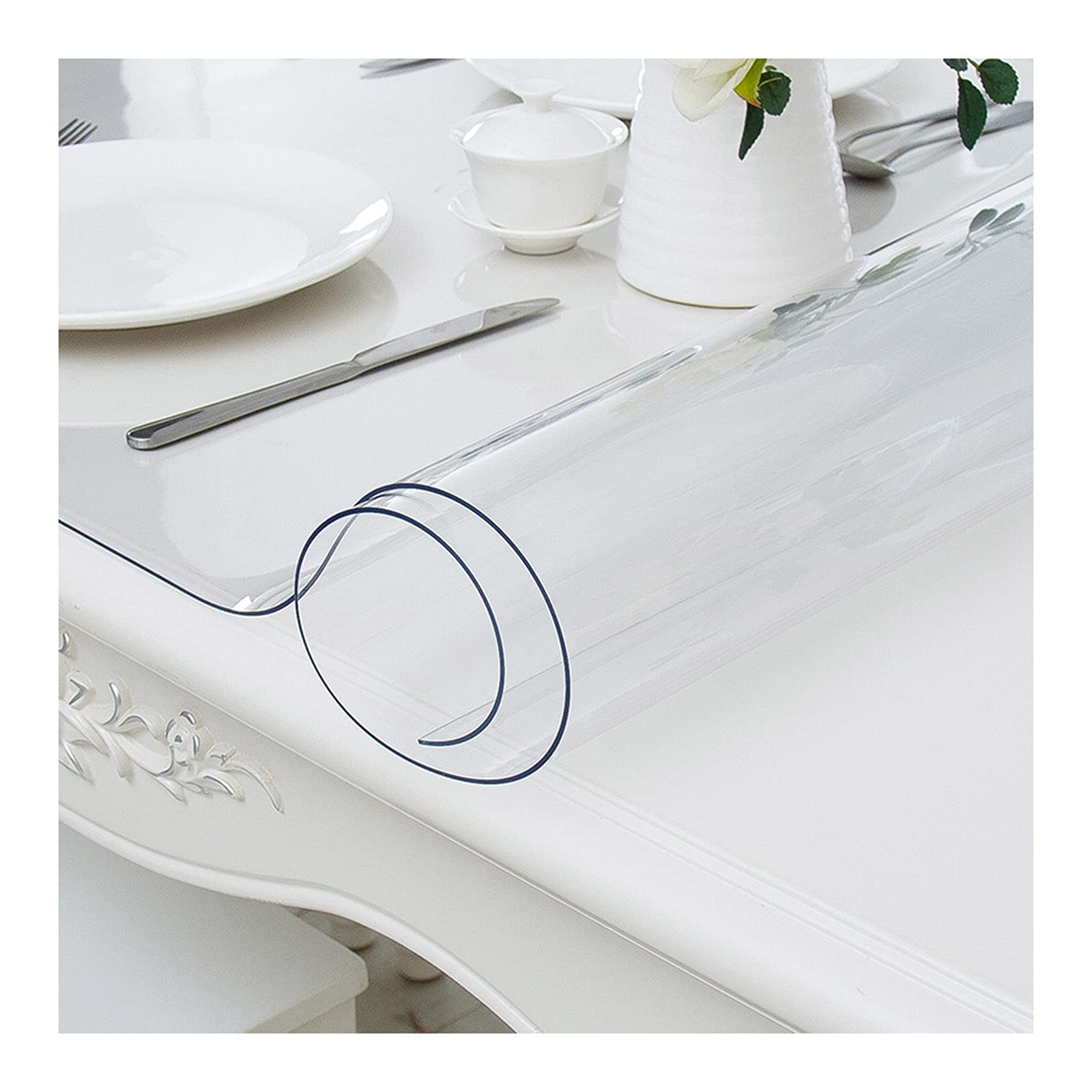DLLY Plastikowy obrus z PCW, zmywalny przezroczysty kryształowy obrus, 1,5 mm grubości prostokątnej podkładki ochronnej, odporny na plamy obrus do kuchni, restauracji, na imprezę, 180 x 200 cm/70,9 * 78,7 cala
