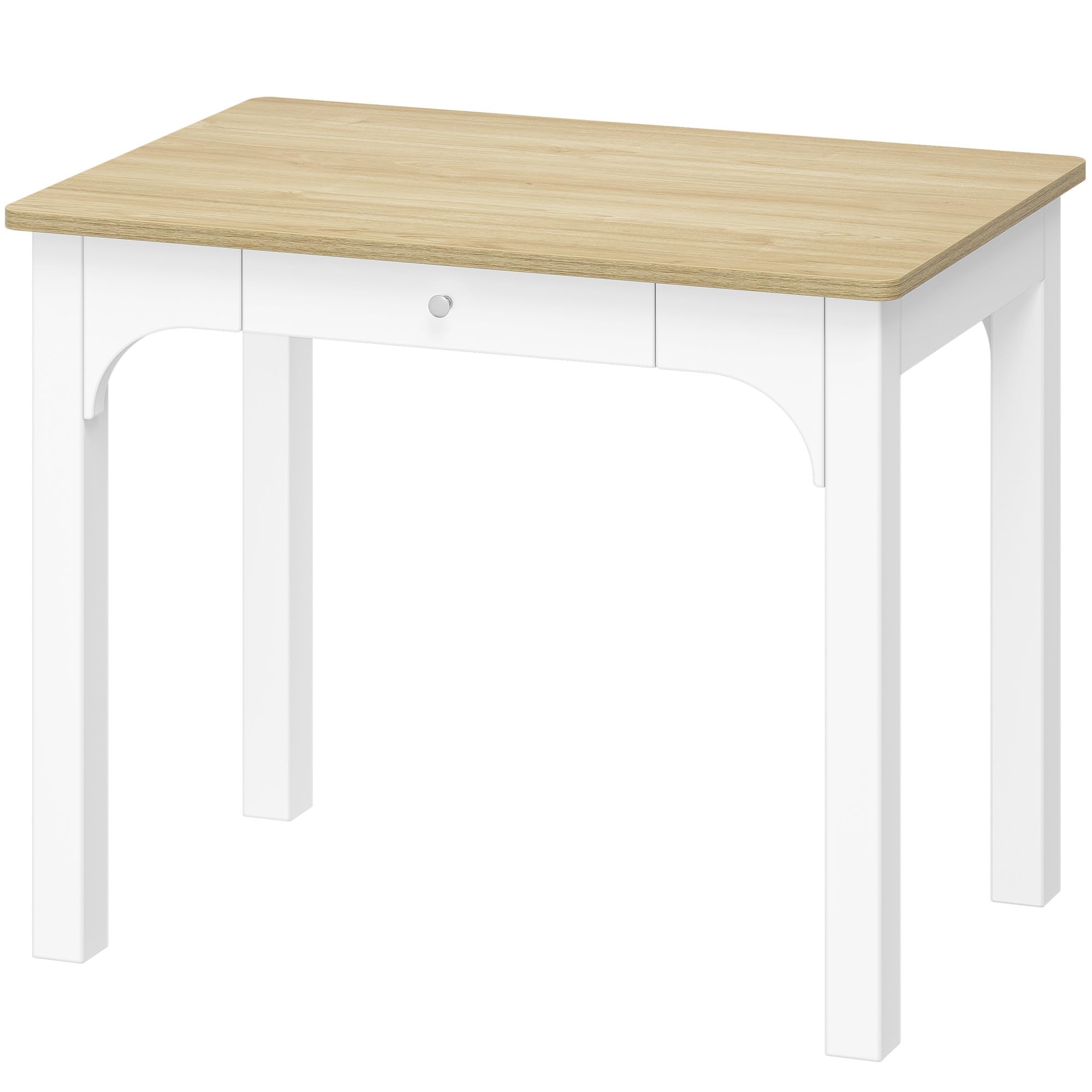 Hzuaneri Mesa de Comedor en Tono Madera, 50 x 80 x 75 cm, Blanco | Mesa de Cocina con Cajones, Tablero de 18 mm de Grosor, Cuadrada, Patas de Madera Maciza, Capacidad para 4 Personas, KT10003X