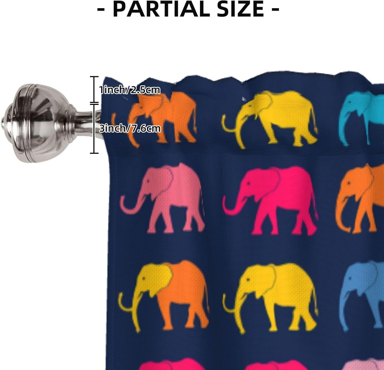 Valance for Windows Colorful Elephant Kitchen Curtains Valances Rod Pocket Navy Background Window Treatment Short Topper Curtains 1 Panel, 54x18inch
