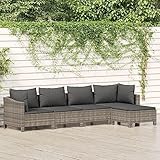 Generico Juego de sofás de jardín de 5 piezas con cojines de polirratán gris, juego de jardín