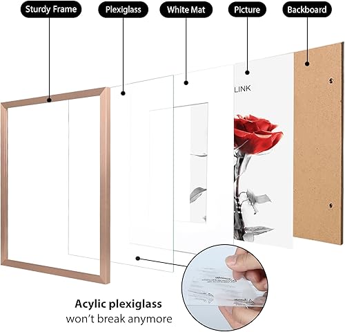 Miniatura 3 de KINLINK Juego de 2 marcos de fotos A3 color oro rosa, marco de fotos de madera mate A4 con plexiglás para A4 con paspartú o A3 sin paspartú para