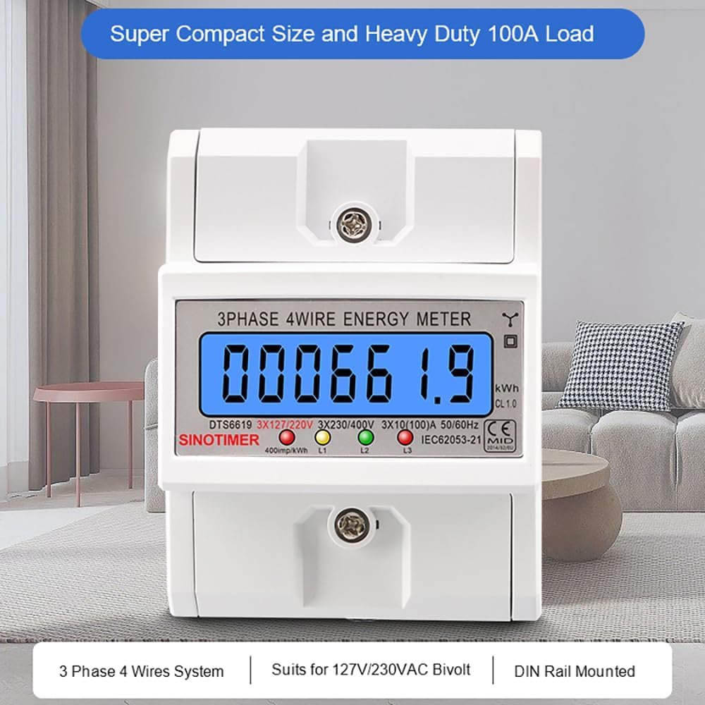Stromzähler Digital Stromzähler LCD Drehstromzähler 3-Phasen – Kalibriert, 100A, Für DIN-Hutschiene, 4-Draht 3x230V 400V Strommessgerät