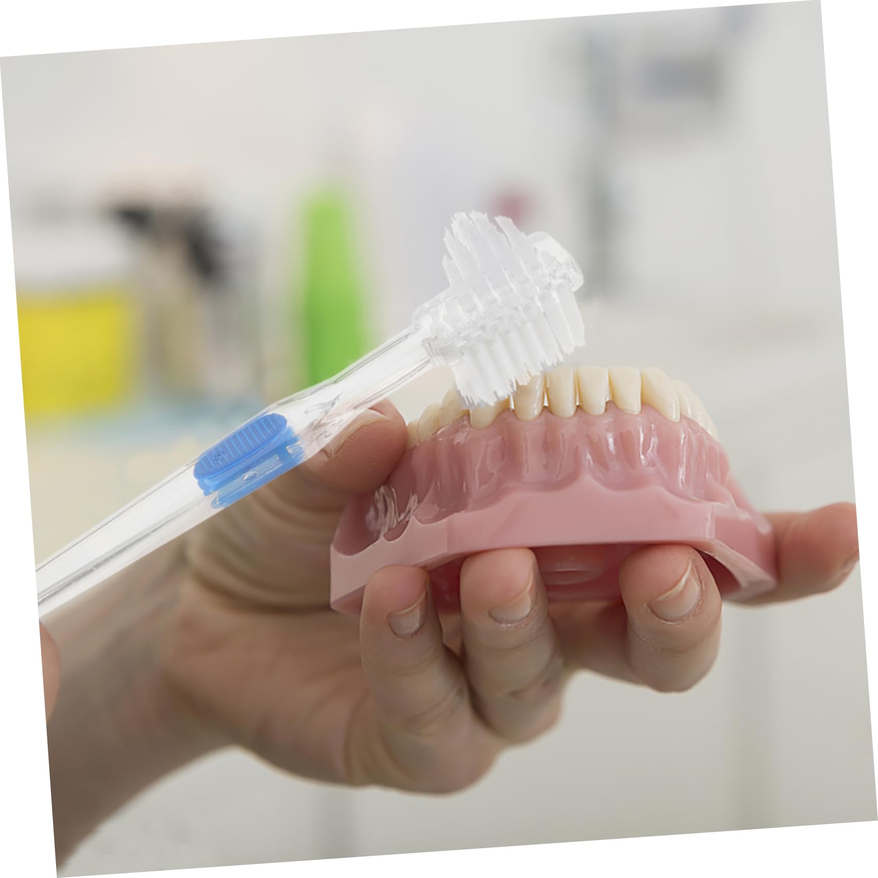Mobestech 15pezzi Spazzolino Denti Falsi Trasparente Da Spazzola Bifacciale Per Pulizia Dentiere Manico Antiscivolo e Testina Multi-setole Per Rimuovere Macchie e Residui Alimentari