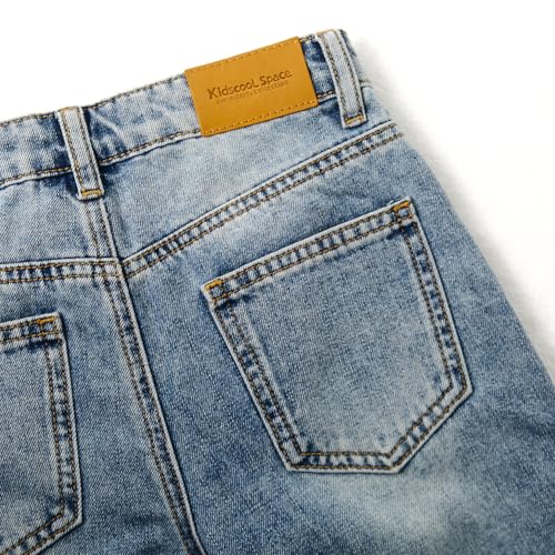 KIDSCOOL SPACE Girls' Wide-Leg Jeans,3 Buttons Front Elastic Band Inside Palazzo Denim Pants3