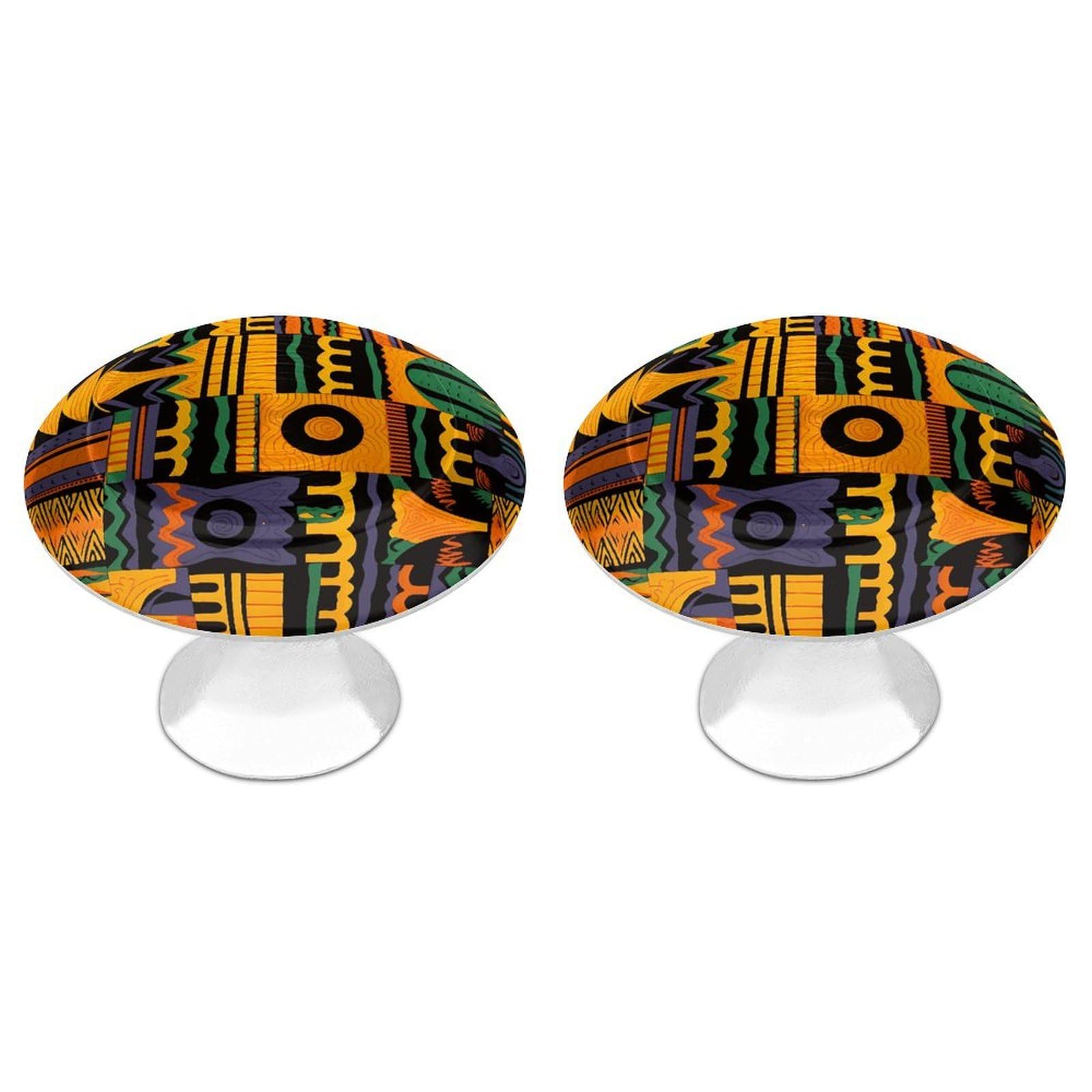 FekiLoot African Ethnic Pattern Cabinet Knobs Simple Drawer Handles Aluminum Alloy Kitchen Pulls Round Cabinet Door Knobs with Screw Door Hardware for Dresser Cabinets 2 Pack
