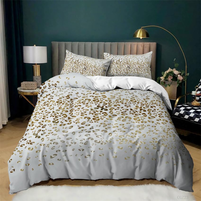 Housse de couette 240 x 260 léopard en microfibre douce avec deux taies d'oreiller pour adulte