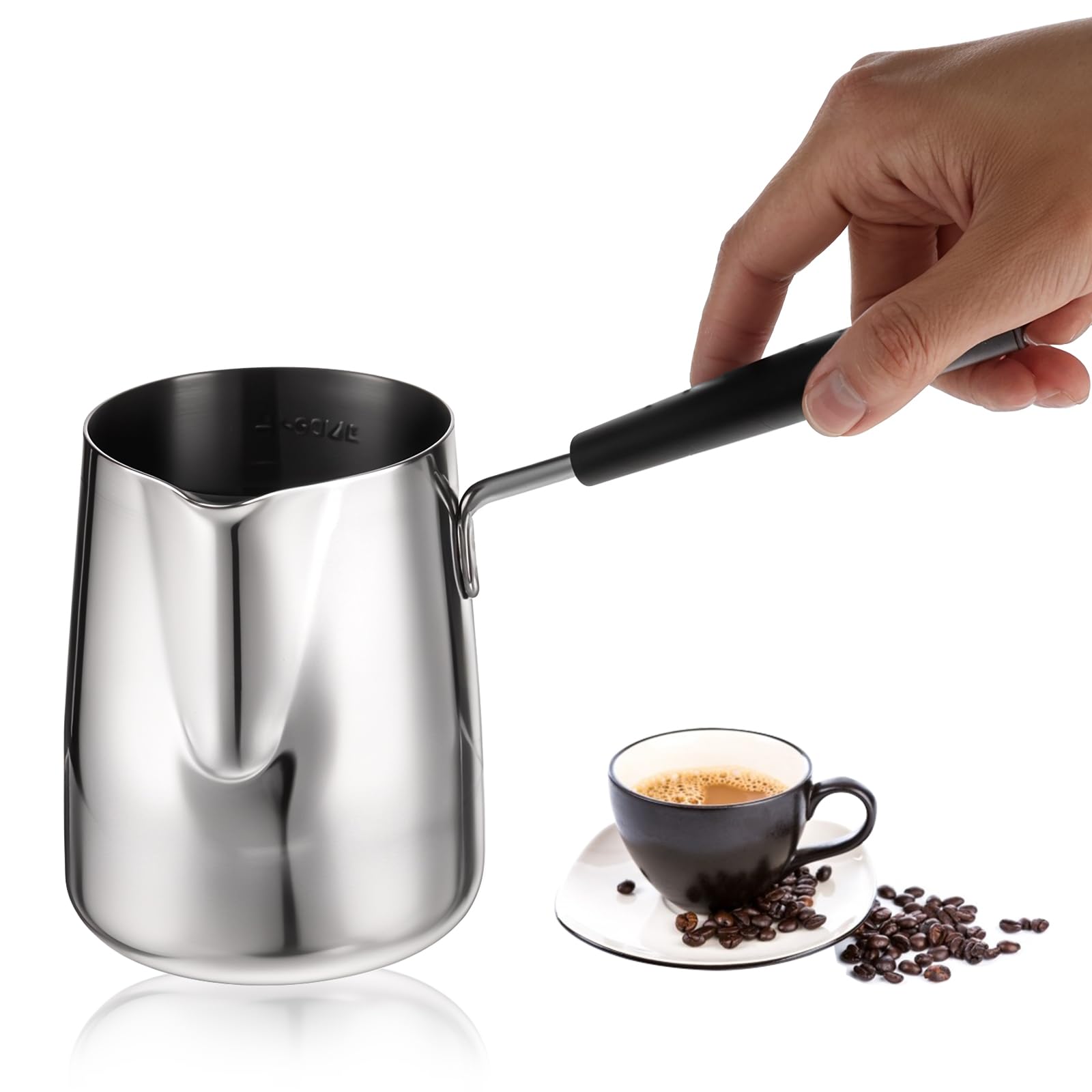 HOFURME Turkish Coffee Pot, Stainless Steel Milk and Coffee Warmer, Greek Arabic Coffee Pot, Stove Top Tea Maker, Chocolate and Butter Melting Pot