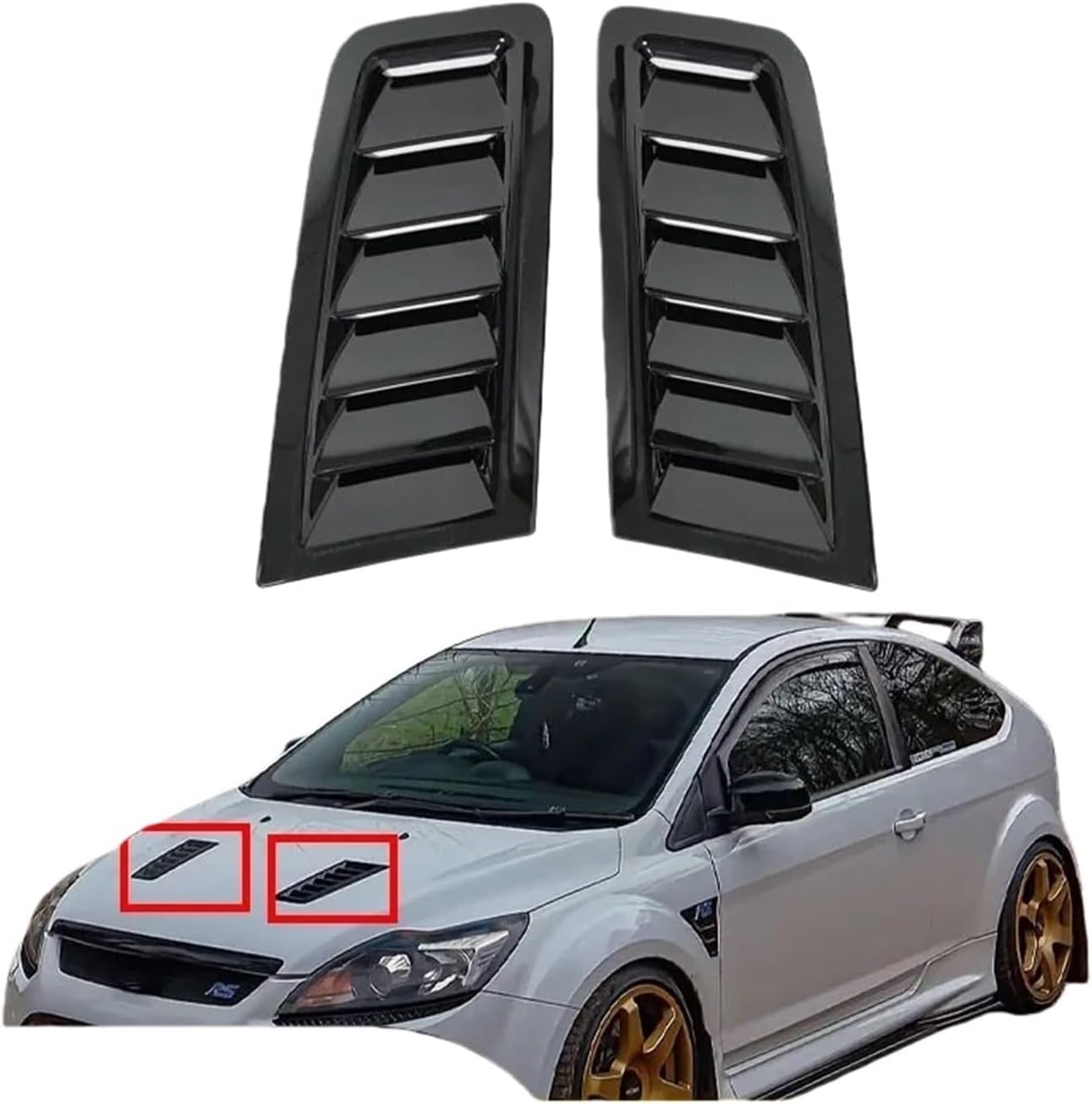 2Pcs Compatible For Focus RS MK2 Style Universal Bonnet Air Vents Engine Hood Car Exterior Parts Car Front Vent Hood Vents Stickers Styling