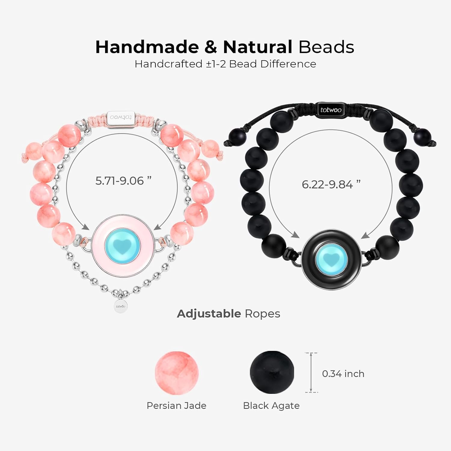 TOTWOO Long Distance Touch Bracelets for Couples, Smart Light up & Vibration Love Jewelry, Healing Stone Bracelet | Valentines Day Gifts for Him Her Women Men, One-to-One Bluetooth Pairing via App - Image 4