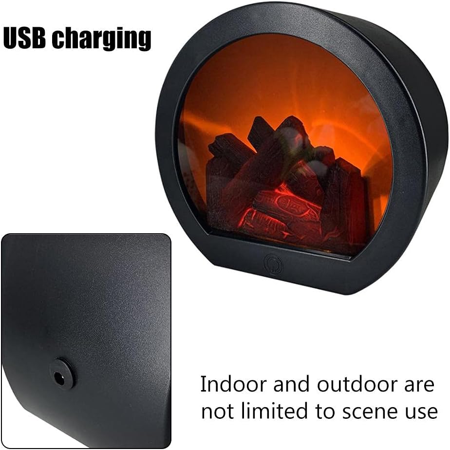 LED Fireplace Lamp Realistic Flame Simulation Portable Fireplace Light with Round Touch Sensitive Home Decor for Indoor Outdoor