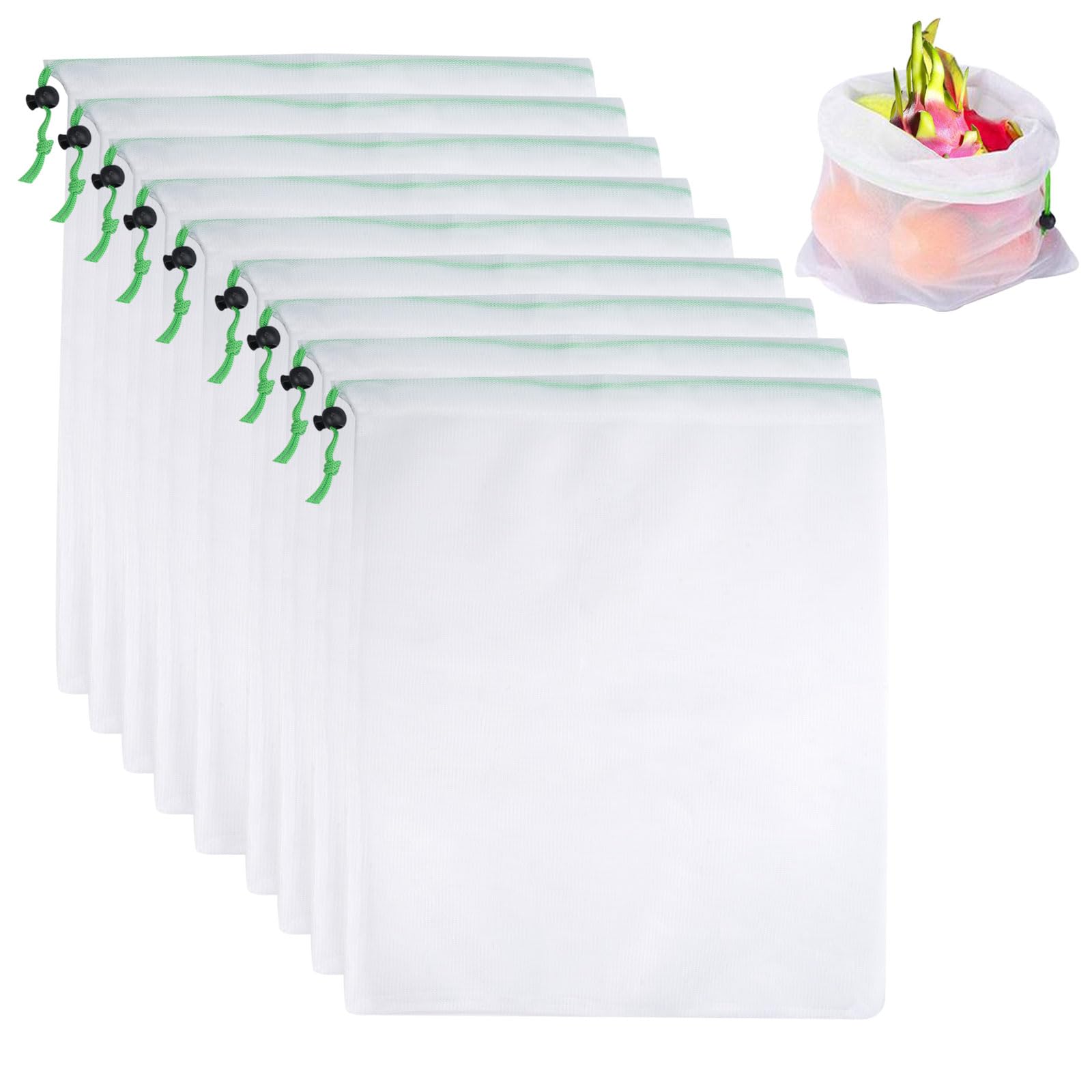 Sac de Cordon en Maille 35 x 30 cm Lavable Anti-Moisissure Nylon Réutilisable Portable pour Shopping Stockage Fruits Légumes