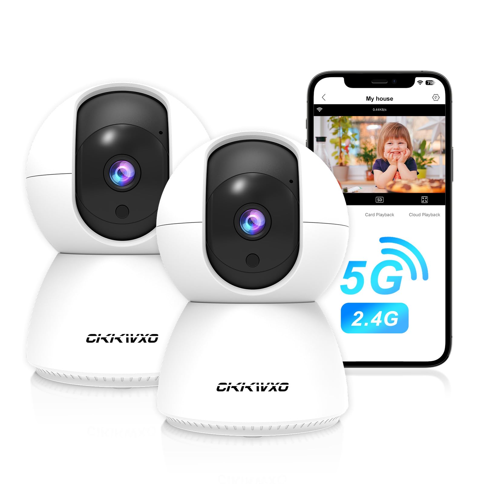 CiKiKWXO 2.4&5G WiFi Indoor Security Camera, 2K HD Pan/Tilt Cameras for Home Security, Baby Monitor, Pet Camera,IR Night Vision,2-Way Talk, Motion