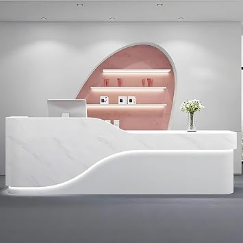Reception Desk, 112 inch Checkout Counter Customized Logo for Clothing Store,Beauty Salon Office Boutique Lobby Checkout Counter Retail Counter, Ships in One Piece,No Assembly Required