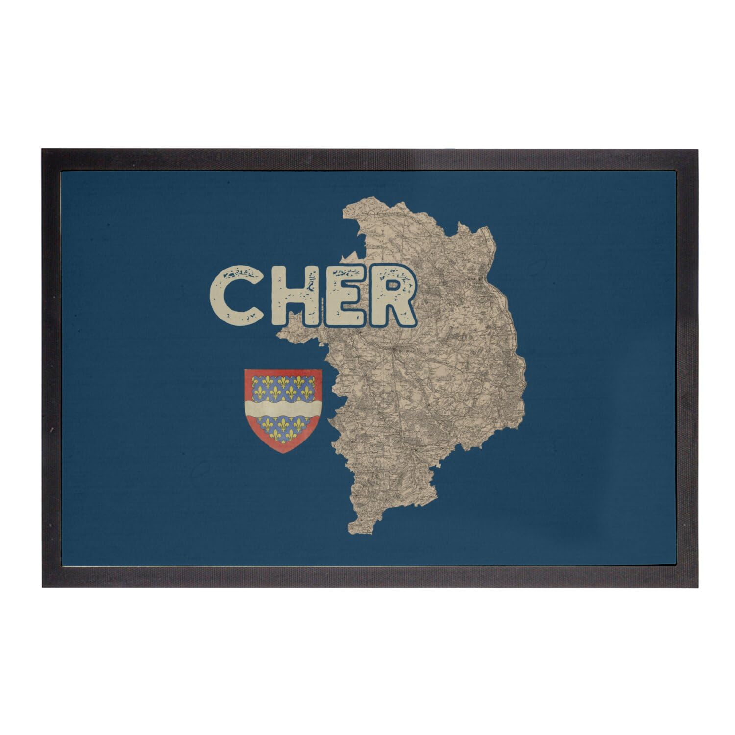 Paillasson bleu Bourges tapis entrée carte ancienne Cher 18 rare 60x40