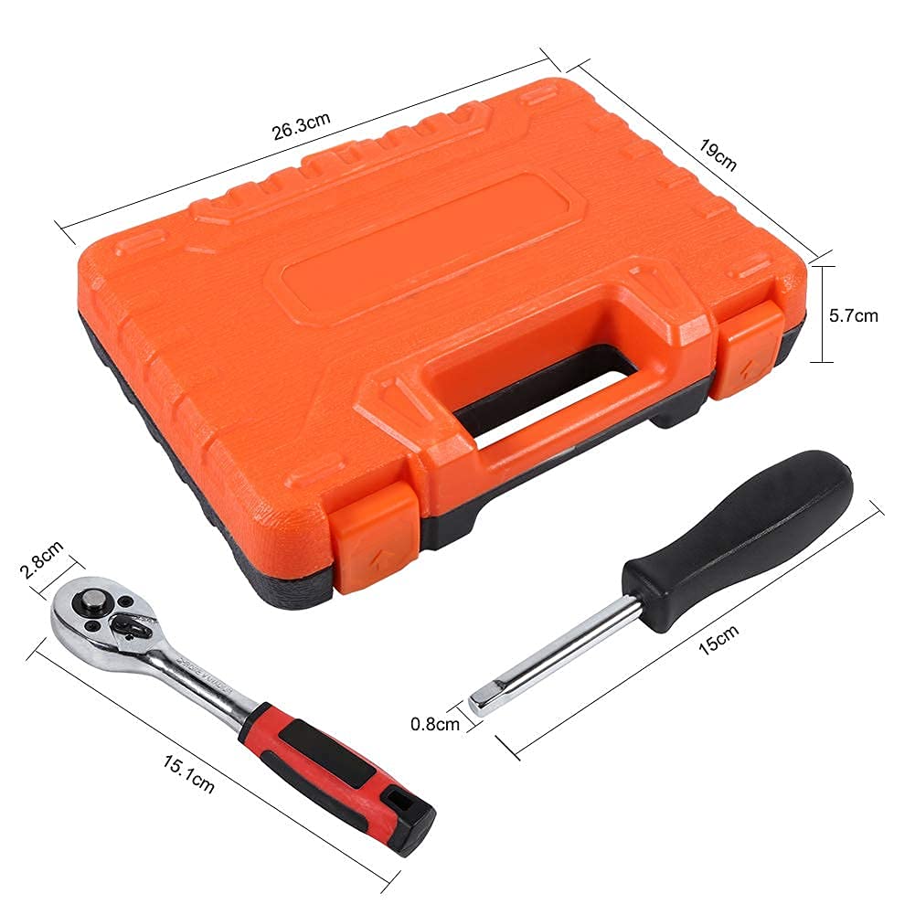 Zestaw kluczy nasadowych z grzechotką, 46 sztuk, napęd 1/10.2 cm z etui do przechowywania, trwały zestaw narzędzi do naprawy domu i samochodu