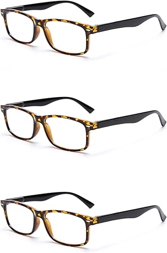 Miniatura 3 de Paquete de 3 anteojos de lectura rectangulares con marco de plástico vintage para hombres y mujeres