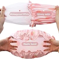 Vista 3 de TCOTBE Gorros de ducha con estampado de conejos, doble capa, gorras de ducha para niños, sombreros de baño de PEVA para niños, gorros de baño