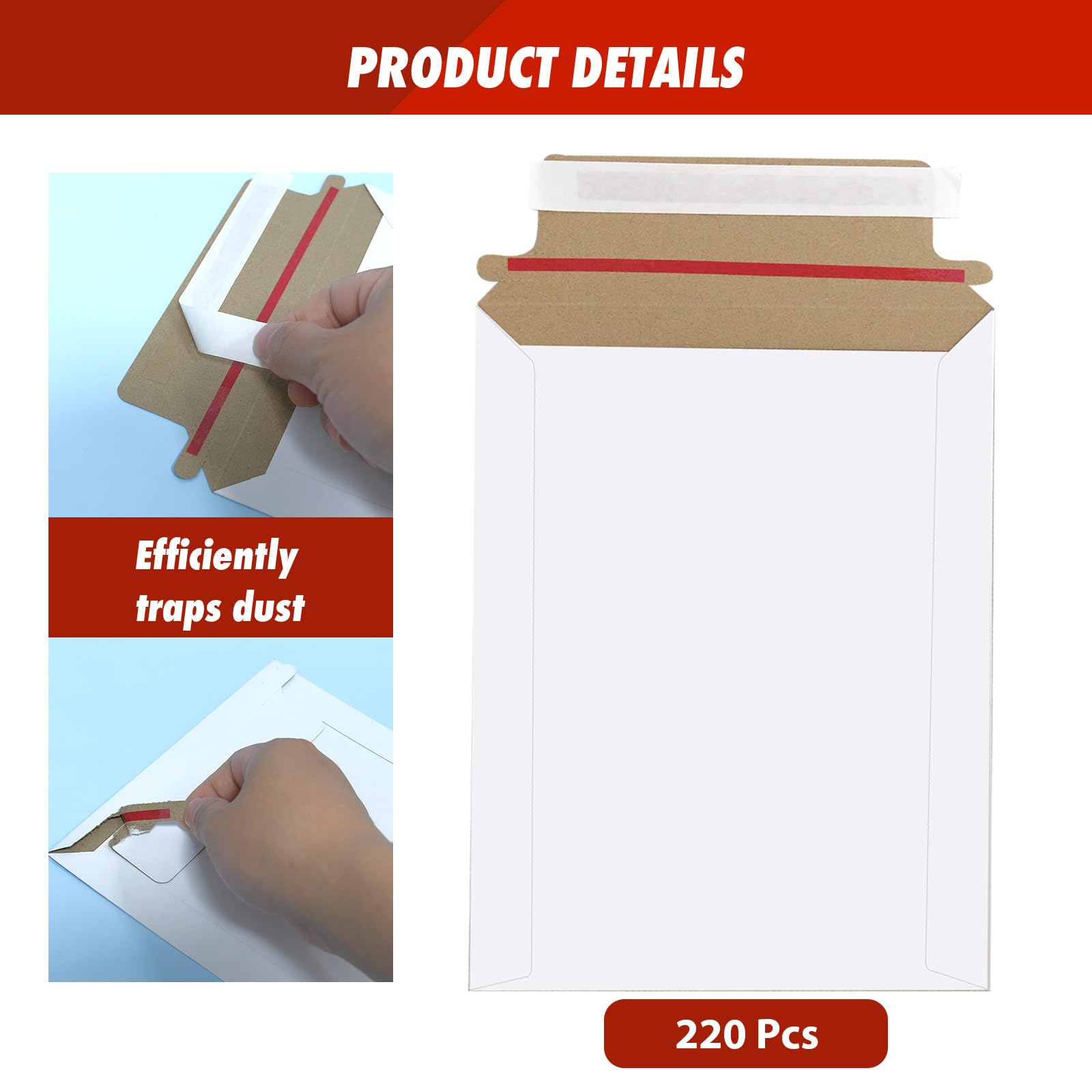 Lot de 220 enveloppes rigides en carton avec fermeture autocollante - 17,8 x 22,9 cm - 250 g/m² - Blanc