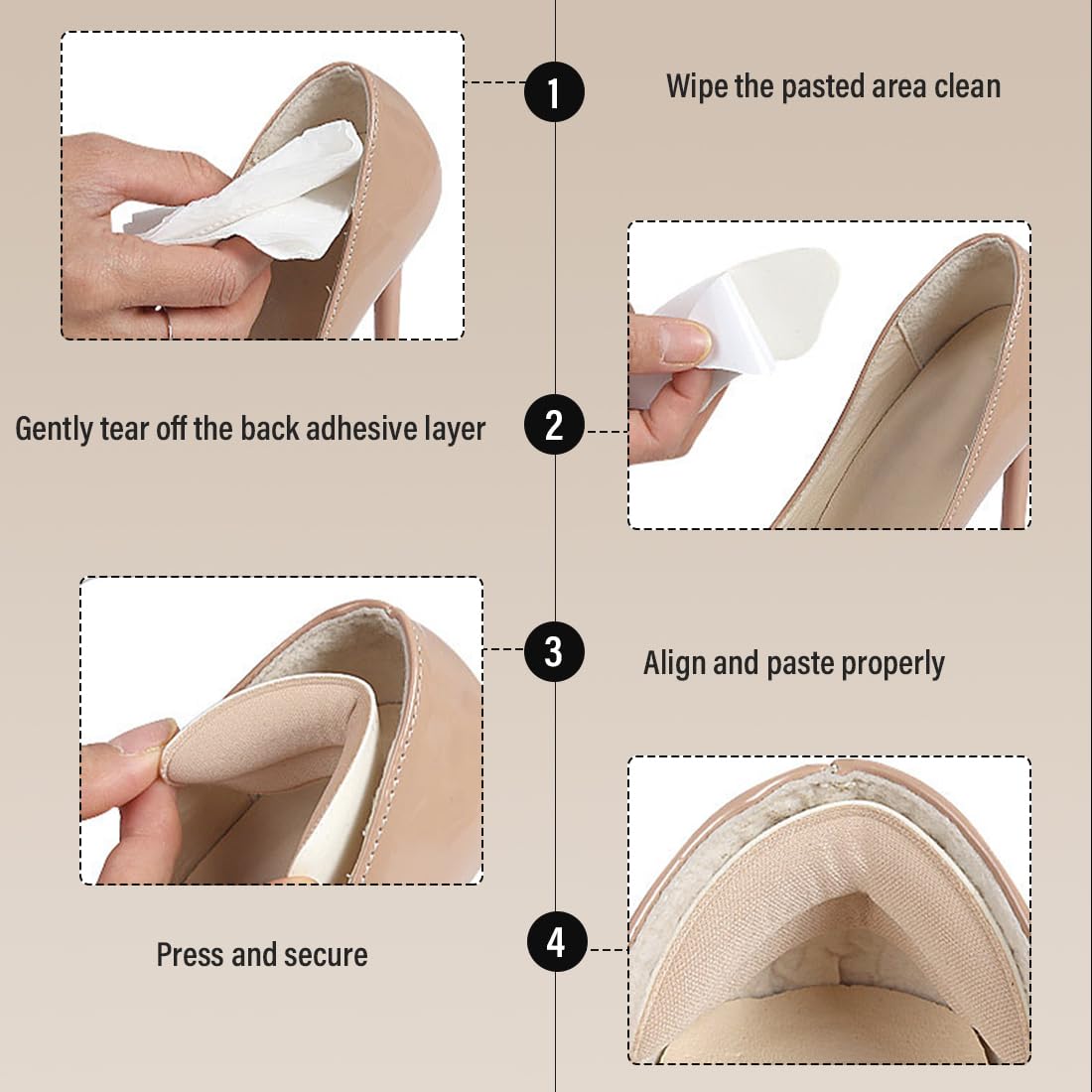 4 Pares De Almohadillas De Tacón De Zapatos, Almohadilla Protectora de Talón Autoadhesiva, Transpirable y Antideslizante, Para Mujeres y Hombres Plantillas Antideslizantes Para Zapatos