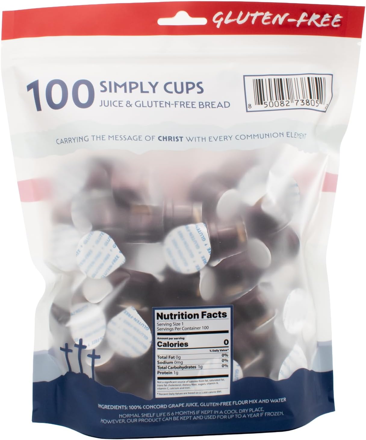 Simply Communion Cups Bagged Gluten-Free 100 Count | Prefilled Concord Juice & Gluten-Free Bread | Individually Sealed, Easy-Open | Ready-to-Serve for Church, Home & Ministry