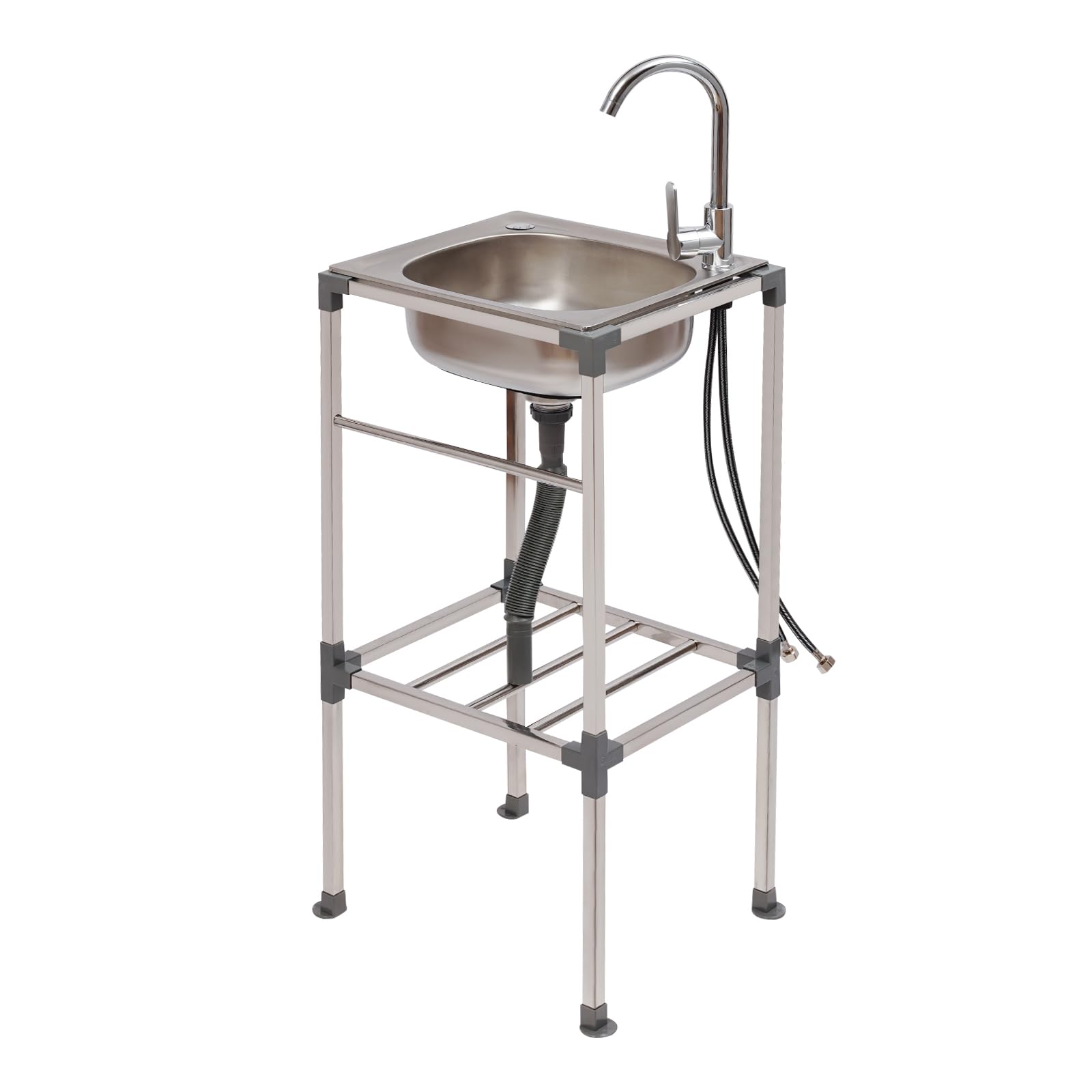 Lavello in acciaio inox da cucina 1 vassoio professionale, lavello in acciaio inox autoportante con rubinetto e accessori, miscelatore caldo freddo, vasca portatile giardino esterno garage campeggio