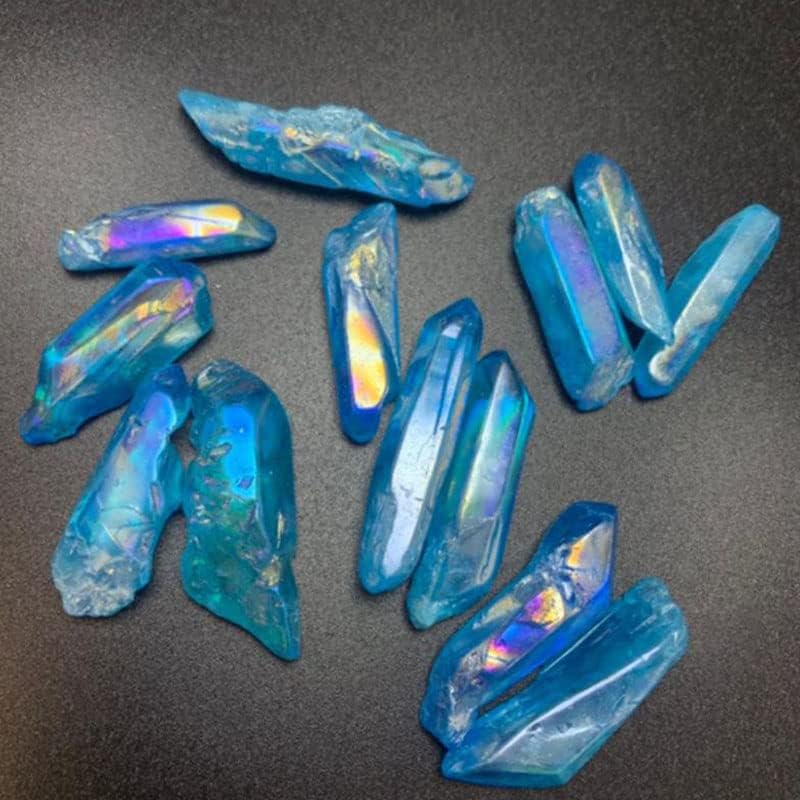 Miniatura 5 de 5 piezas de piedras de cristal de cuarzo con semilla de aura, azul raro, espécimen de punto