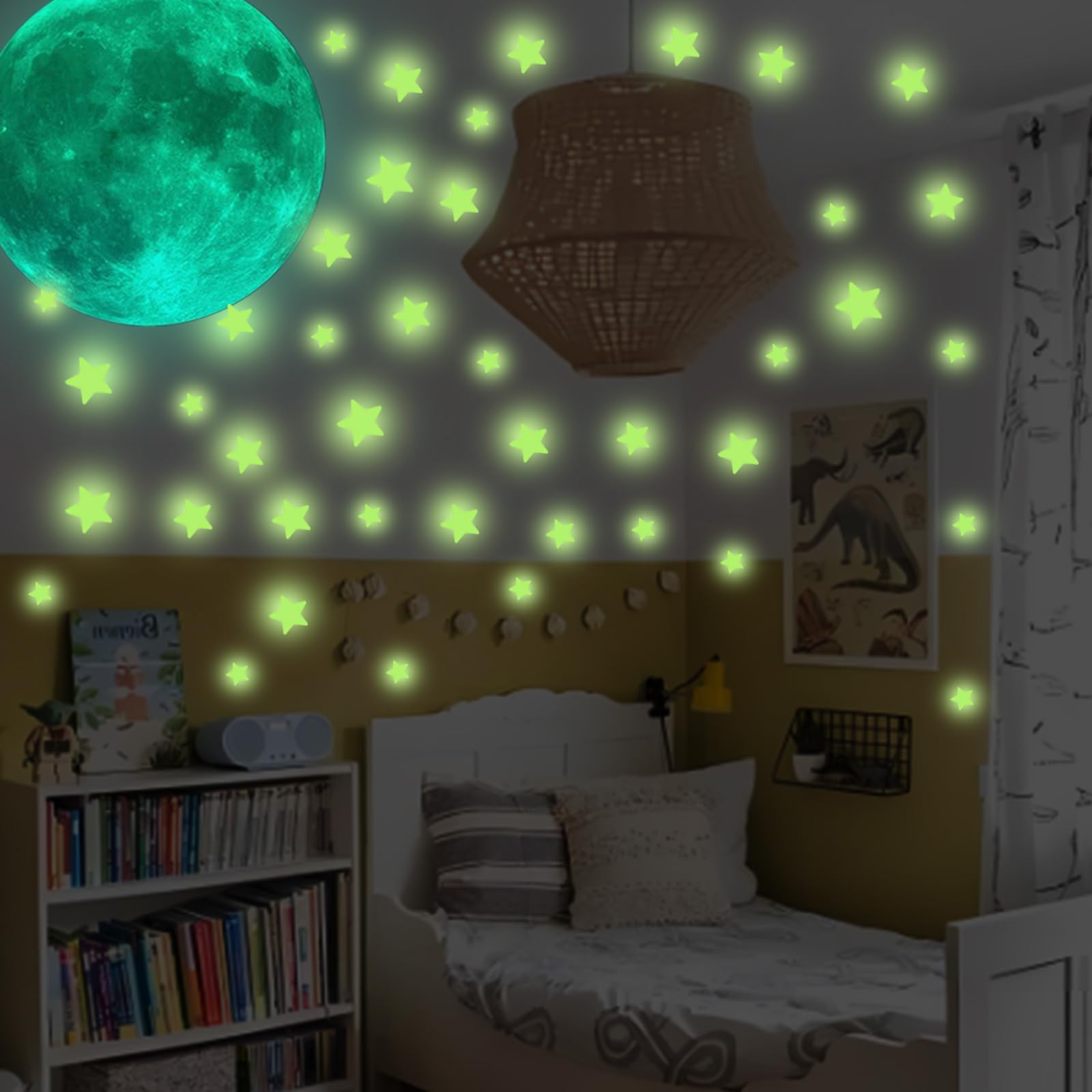 334 Piezas Estrella Luminoso Pegatinas, Absorción luz Estrellas Fluorescentes para Techo, Punto Estrella Luna Pegatinas Fluorescentes para Decoración Dormitorio Niñas, Niños