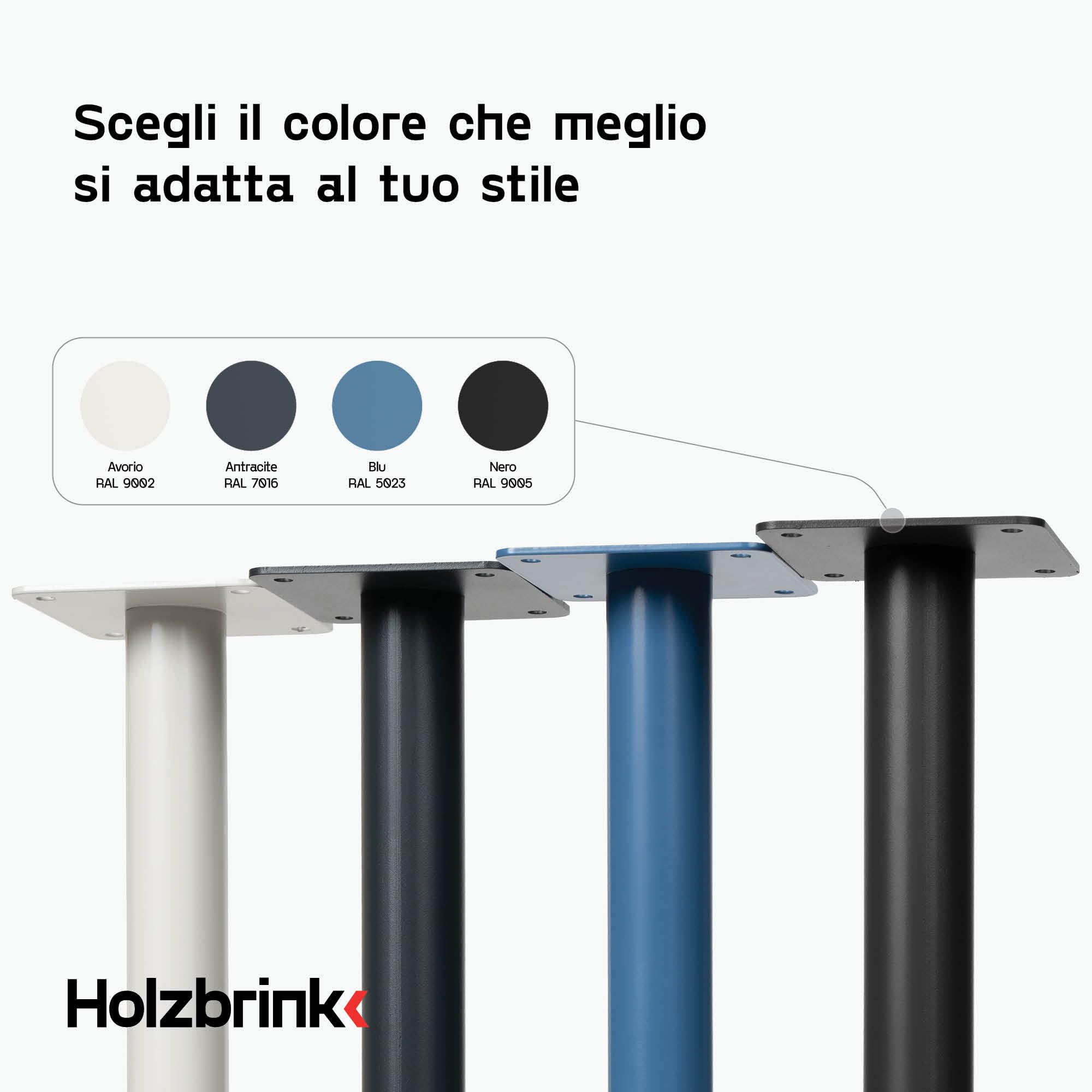 HOLZBRINK Gambe per tavolo 72 cm in metallo avorio Ø42,4 mm (Set di 4) – Gambe per scrivania, consolle e tavolo da pranzo, progetti fai da te – solide, verniciati a polvere – Modello: HLT-14C