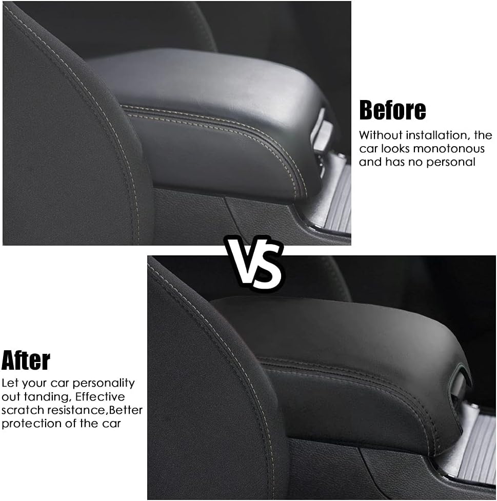 sportuli Center Console Cover Anti-Scratch Leather Armrest Cover Replace for 2011-2023 2024 Dodge Charger Chrysler 300 300C (Black Stitches)