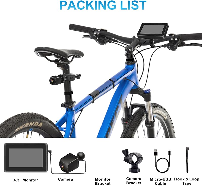 PARKVISION Kerékpár Visszapillantó Kamera 4.3" AHD 1080P LCD Monitorral - 360° Forgatható Tükör Éjjellátóval Országúti és Hegyi Biciklikhez