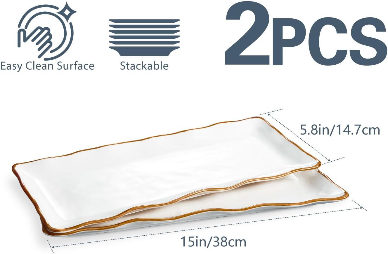 ONEMORE Large Serving Platters, 15 inch Serving Plates Set of 2, Ceramic Platters for Serving Food, Oven Safe Serving Trays and Platters for Entertaining Party, Creamy White - Image 5