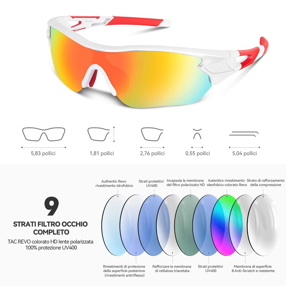 BEACOOL Occhiali da Sole Sportivi Polarizzati Uomo Donna Adolescente Ciclismo Baseball Militare Running Driving Pesca Golf Motocicletta Tac UV400