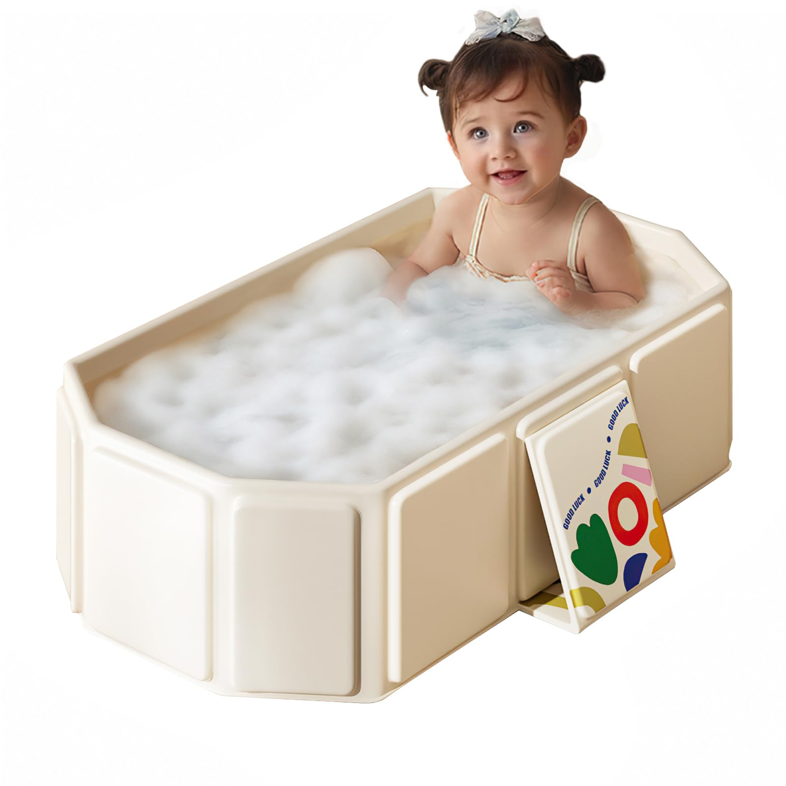 Vasca da Bagno Pieghevole per Bambini, Multiuso e Salvaspazio, Adatta da 0 a 8 Anni, Vaschetta Bagnetto Neonato Pieghevole con Tappo di Scolo, Vasca da Bagno Portatile per Bambini (Beige)