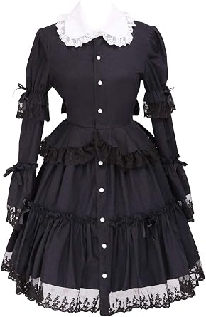 Antaina Black Cotton Lace Ruffle Retro Gothic Punk Lolita Cosplay Dress